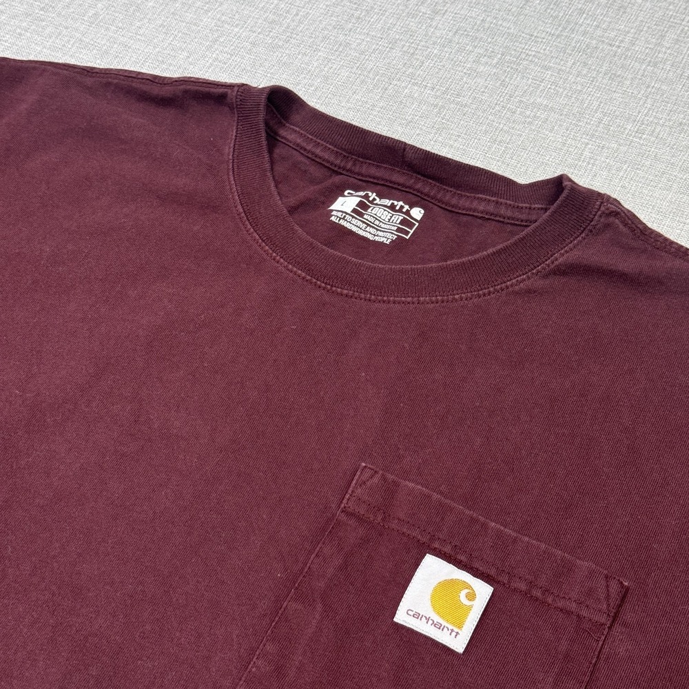 Carhartt T-Shirt Mens Large Red Heavyweight Pocket Tagless Crew Neck‎ Cotton